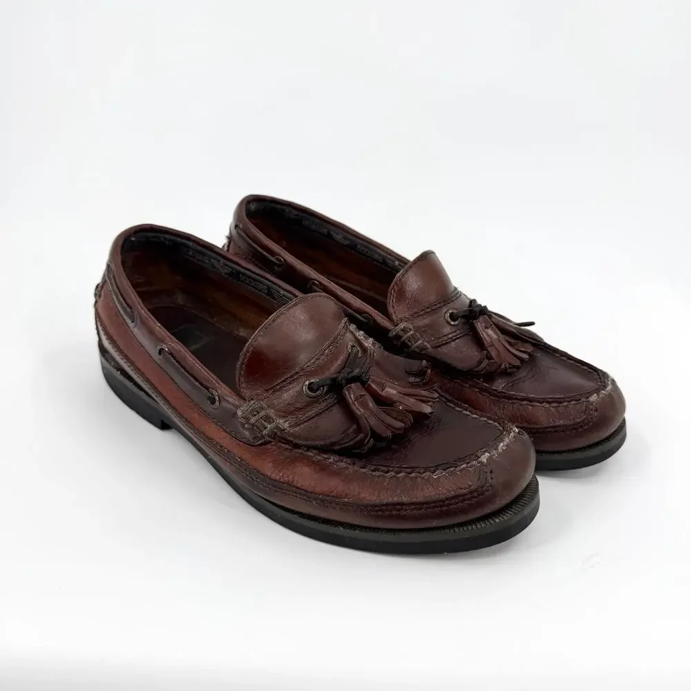 Vintage 90s Dockers Brown Genuine Leather Prep Tassel Kiltie Loafers